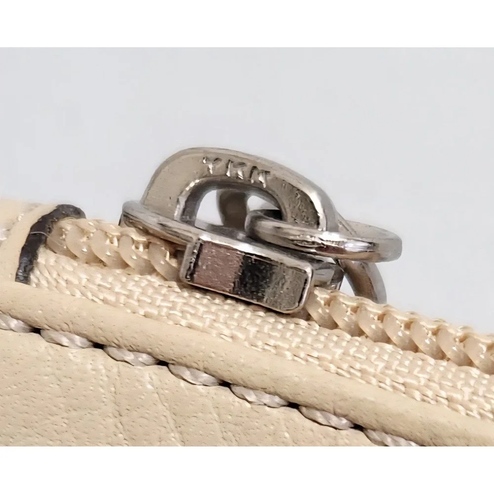 Coach Pebbled Leather Wristlet Cream Beige Silver Hardware Zip Pouch Small Bag